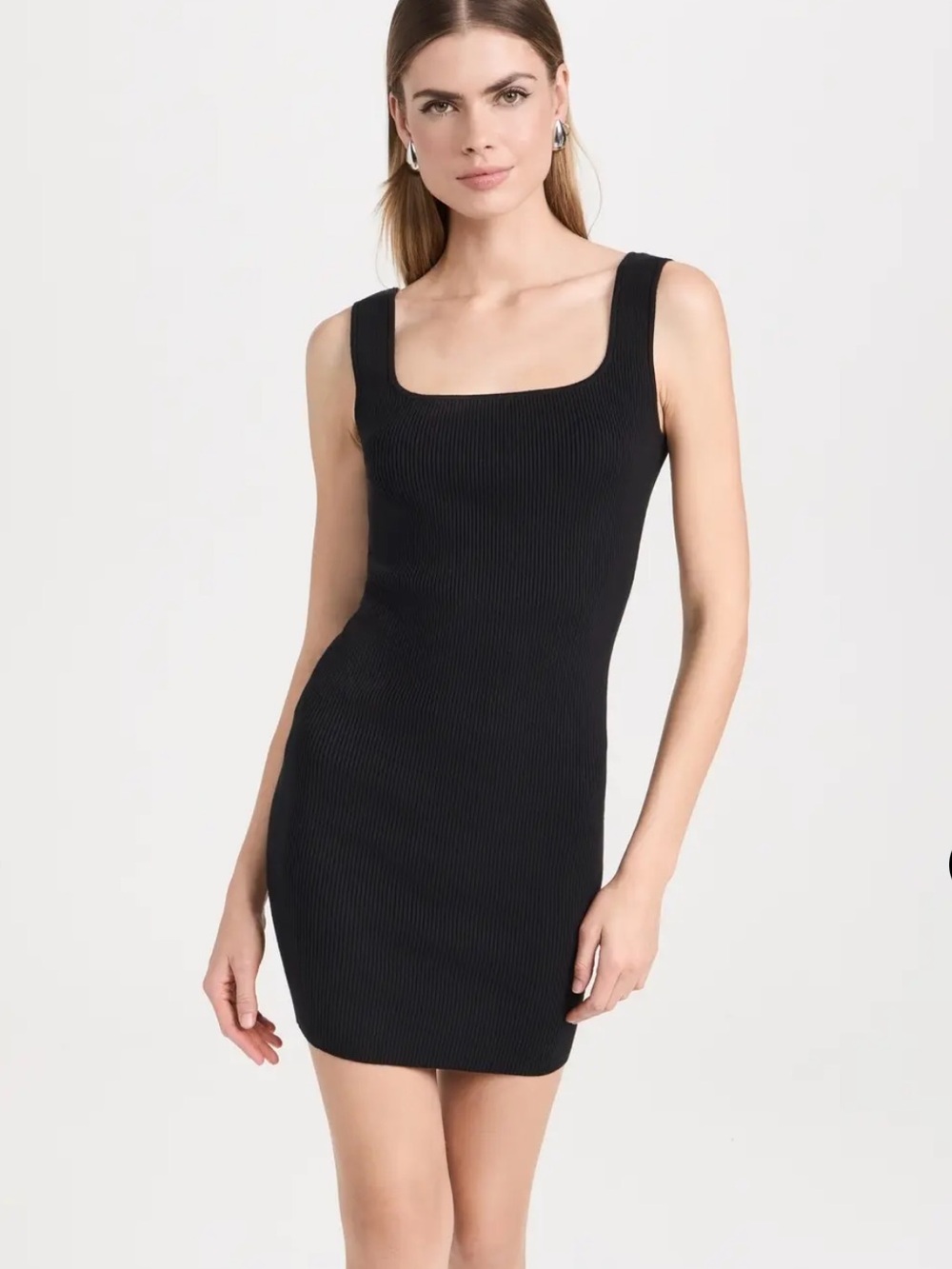 Reformation Marcel Square Neck Cotton Ribbed Mini Dress, Black – Size Medium